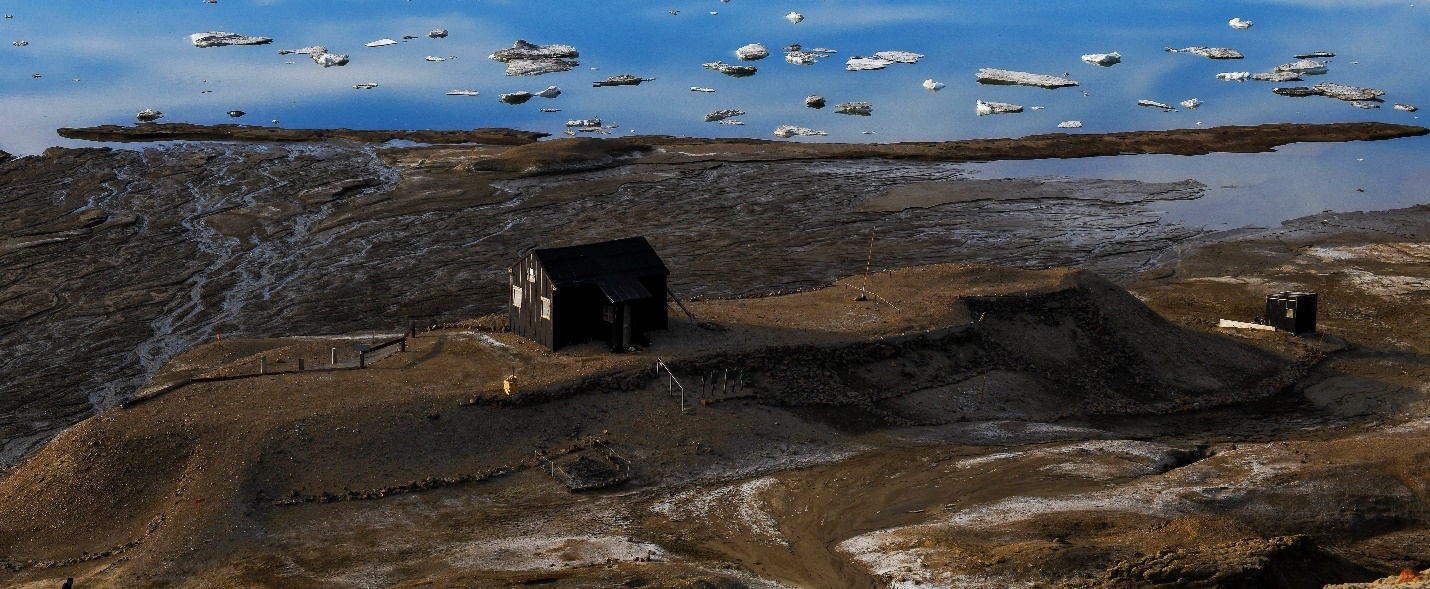 Figure 1 - HSM No. 38, the wooden hut on Snow Hill Island built in February 1902 by the main party of the Swedish South Polar Expedition led by Otto Nordenskjöld. Photo by D. Avango, 2020.